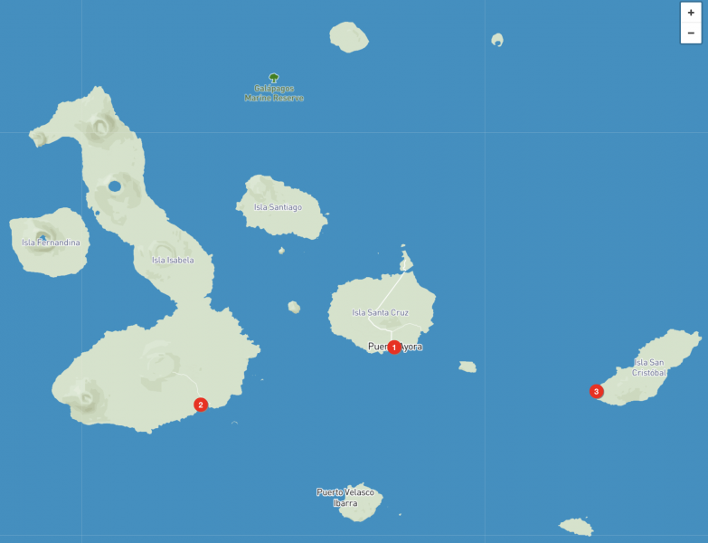 Mappa con le 3 isole principali delle Galapagos