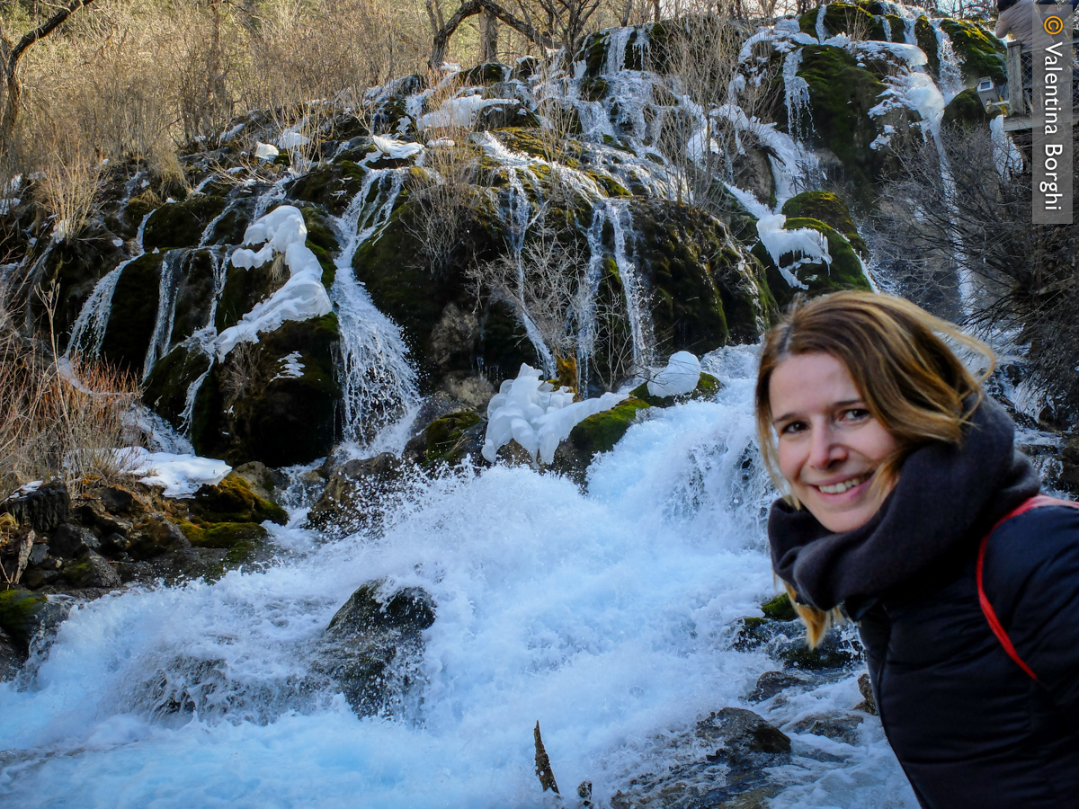 cascata nel Parco Nazionale Jiuzhaigou, Sichuan, Cina