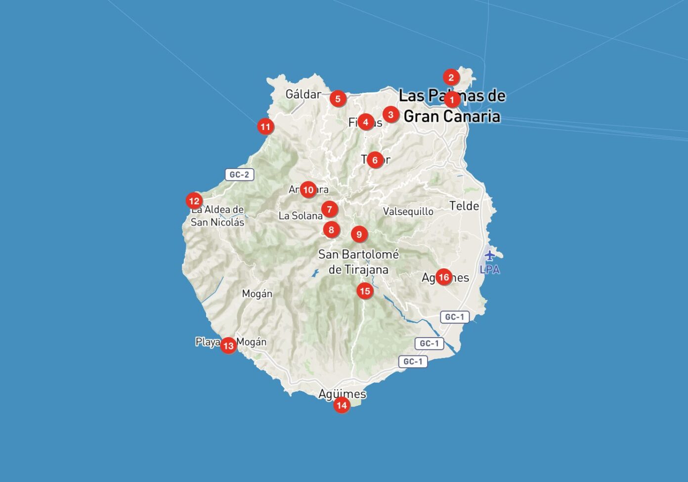 Mappa di Gran Canaria con le cose da vedere