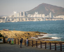 Vista del Gwangan Bridge, Busan, Corea del Sud