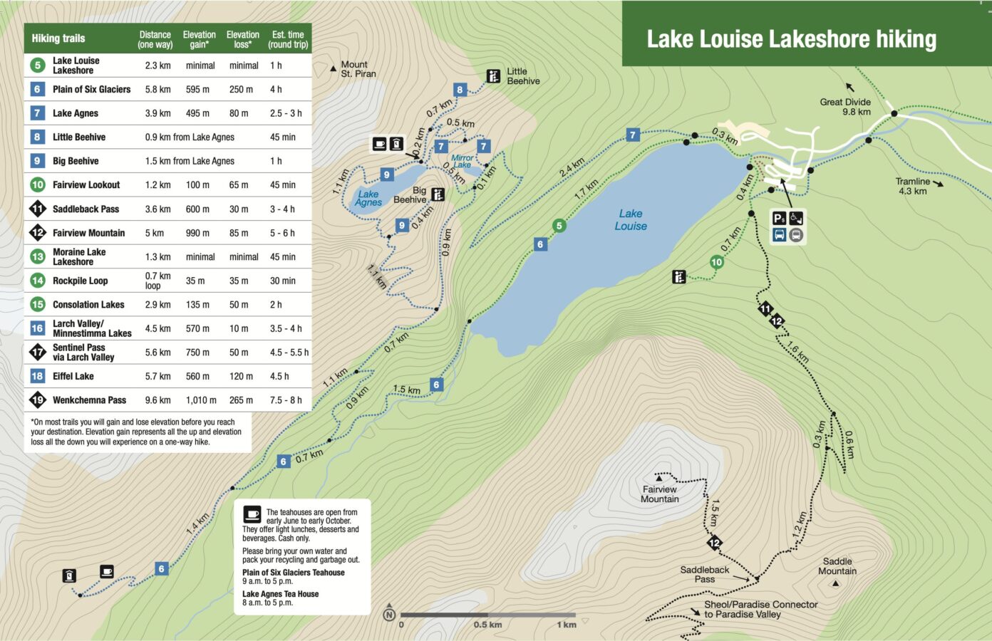 mappa dei sentieri intorno a Lake Louise