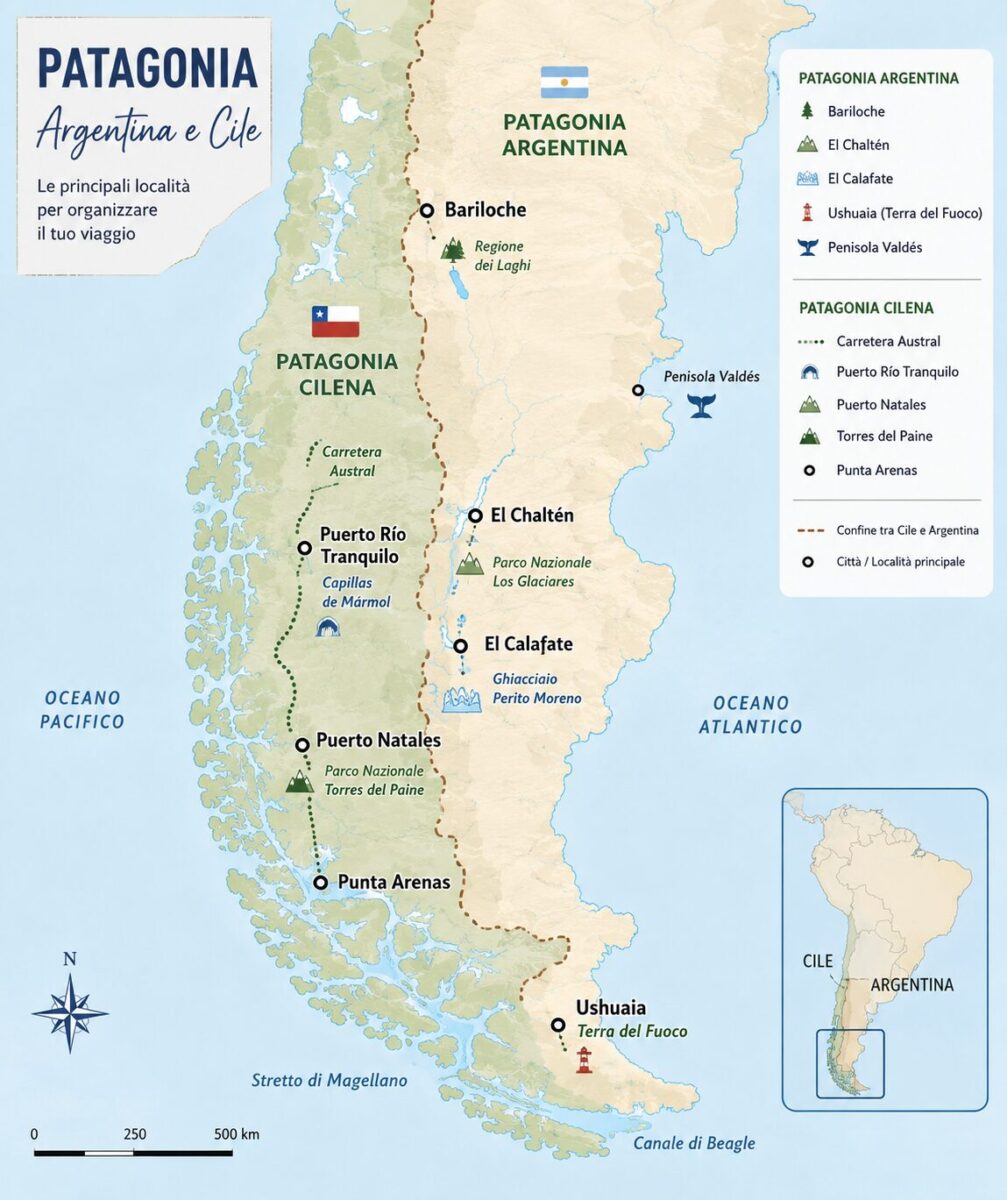 mappa della Patagonia argentina e cilena