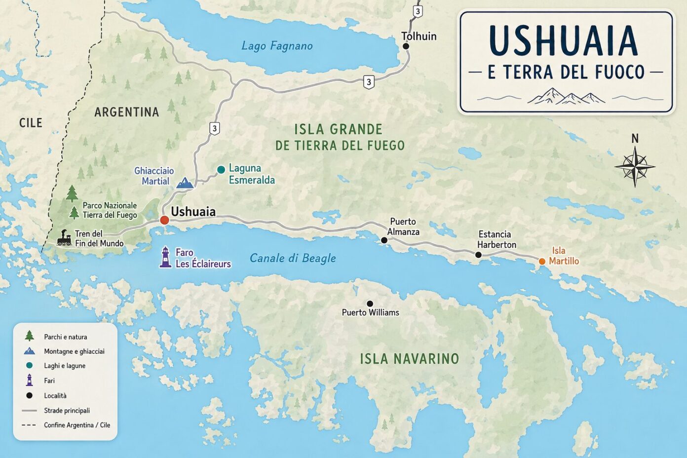 mappa Ushuaia e Terra del Fuoco