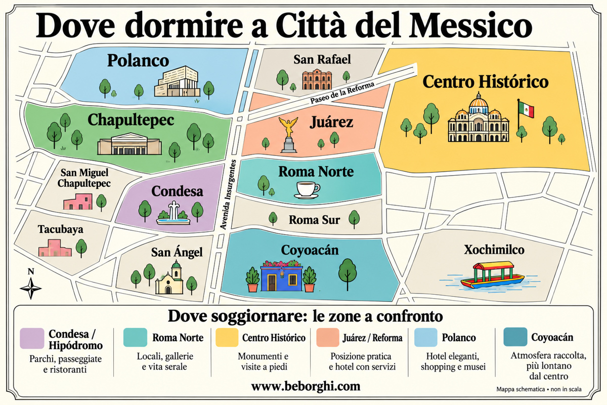 Mappa su dove dormire a Città del Messico