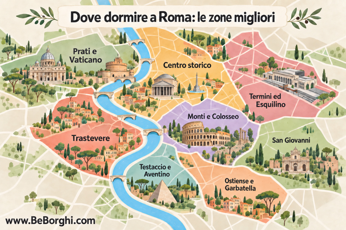 Mappa dei quartieri migliori dove dormire a Roma